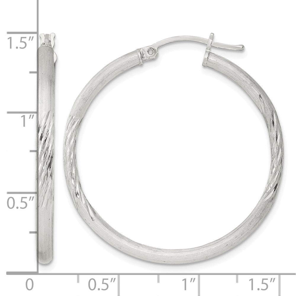 Sterling Silver 2.5mm Polished/Satin D/C Hoop Earrings