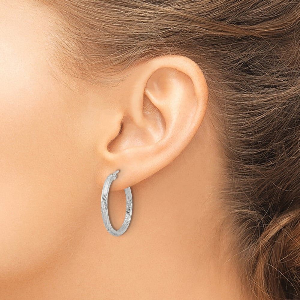 Sterling Silver 2.5mm Polished/Satin D/C Hoop Earrings