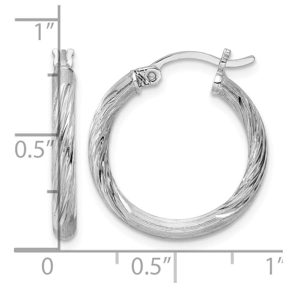 Sterling Silver Rhod-plated 2.5mm Polished/Satin Diamond-cut Hoop Earrings