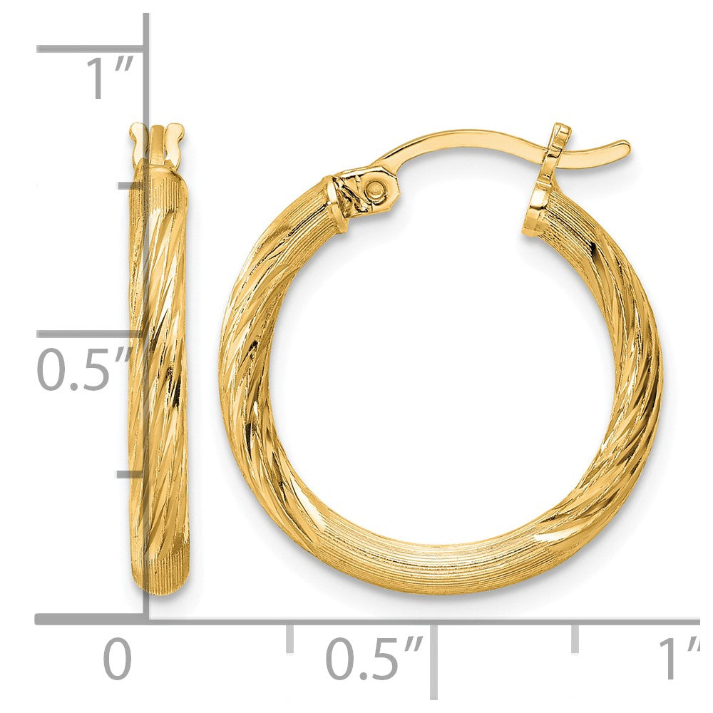 Sterling Silver Flash Gold-plated 2.5mm Polished/Satin D/C Hoop Earrings