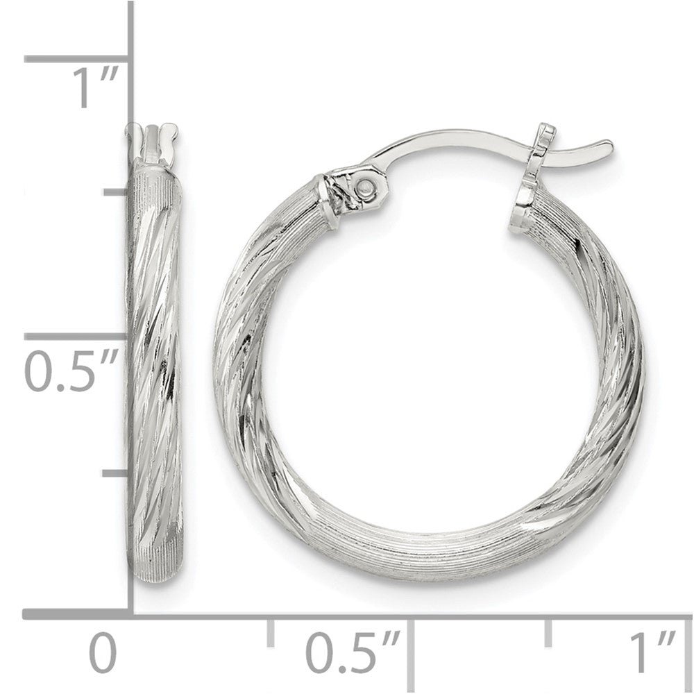 Sterling Silver 2.5mm Polished/Satin D/C Hoop Earrings