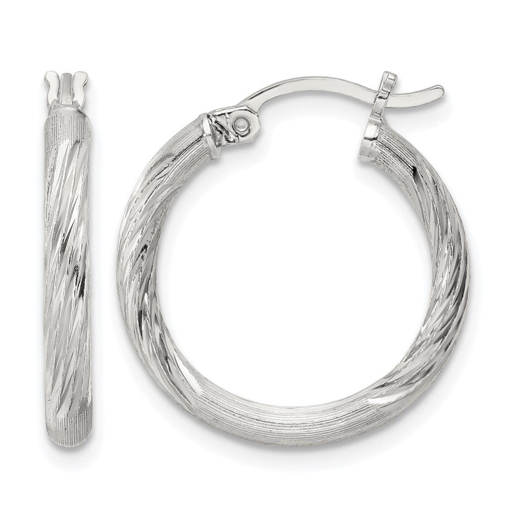 Sterling Silver 2.5mm Polished/Satin D/C Hoop Earrings