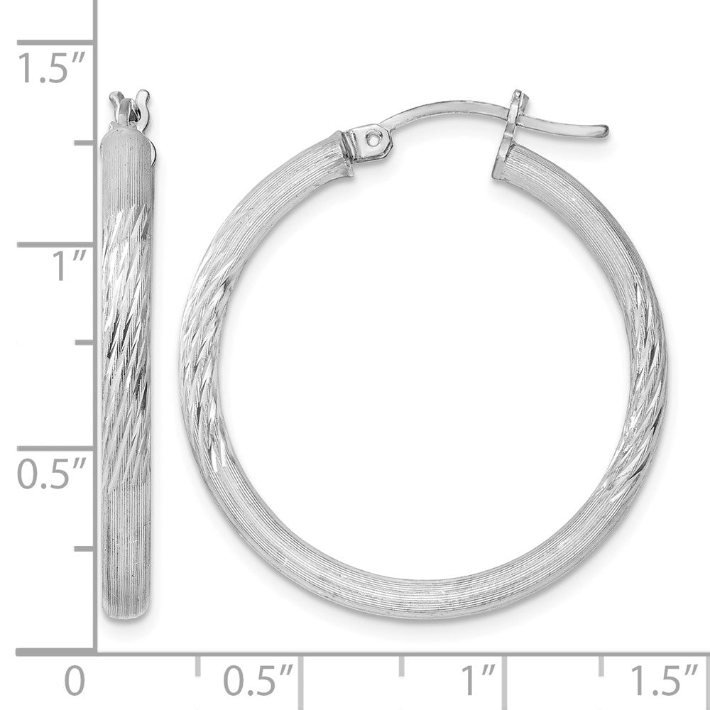 Sterling Silver Rhodium-plated 3mm Polished/Satin Diamond-cut Hoop Earrings