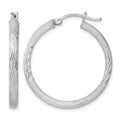 Sterling Silver Rhodium-plated 3mm Polished/Satin Diamond-cut Hoop Earrings