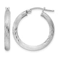 Sterling Silver Rhodium-plated 3mm Polished/Satin Diamond-cut Hoop Earrings