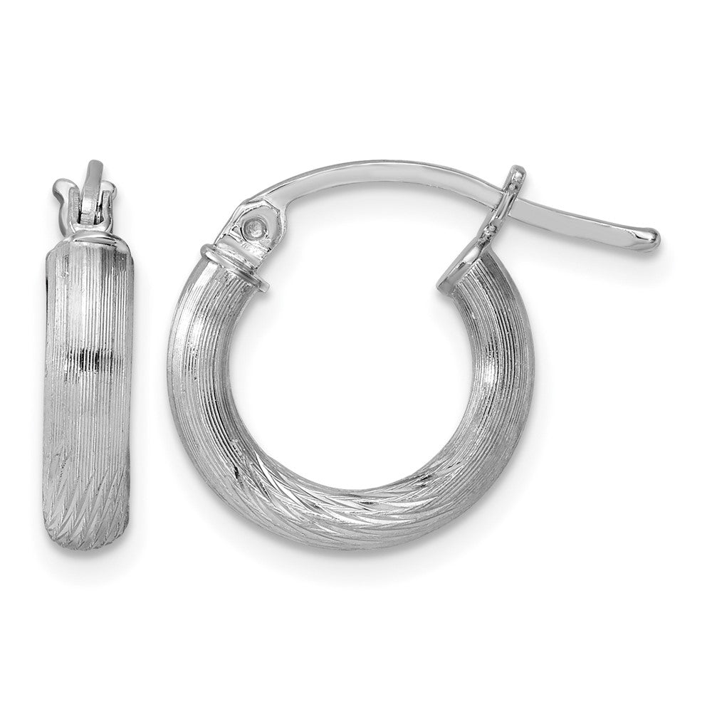 Sterling Silver Rhodium-plated 3mm Polished/Satin Diamond-cut Hoop Earrings