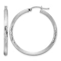 Sterling Silver Rhodium-plated 3mm Polished/Satin Diamond-cut Hoop Earrings