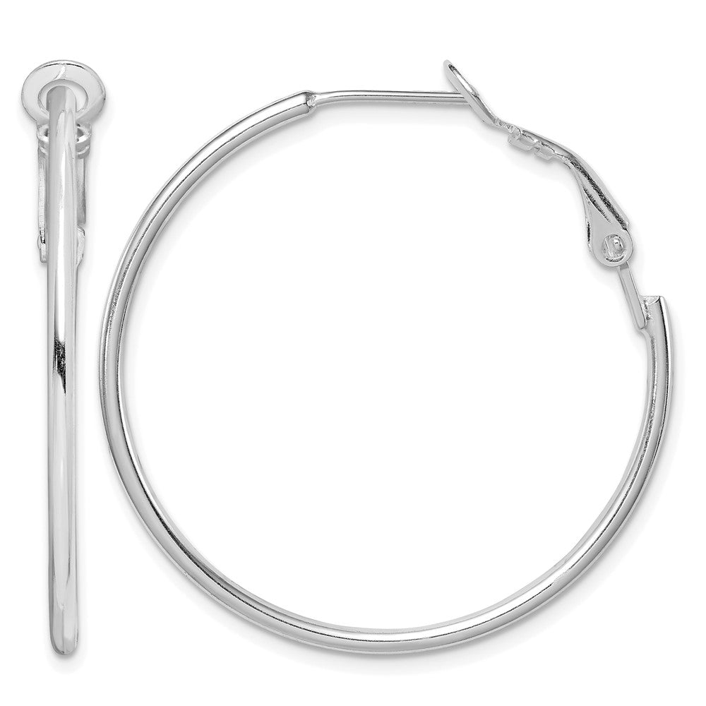 Sterling Silver Rhodium-plated 1.8mm Omega Back Round Hoop Earrings