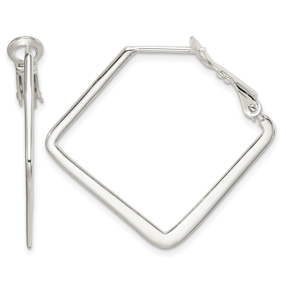 Sterling Silver Rhodium-plated Square Hoop Earrings