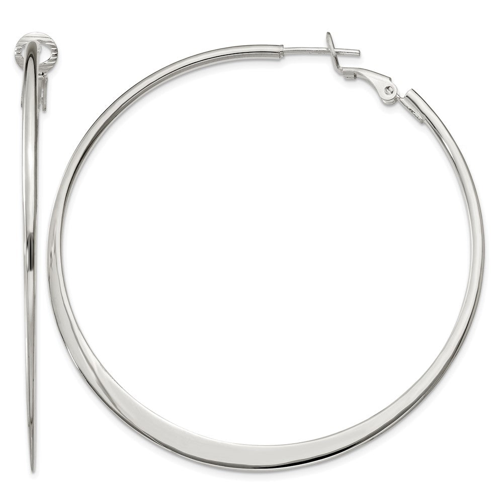 Sterling Silver Polish & Tapered 1.5mm Omega Back Round Hoop Earrings