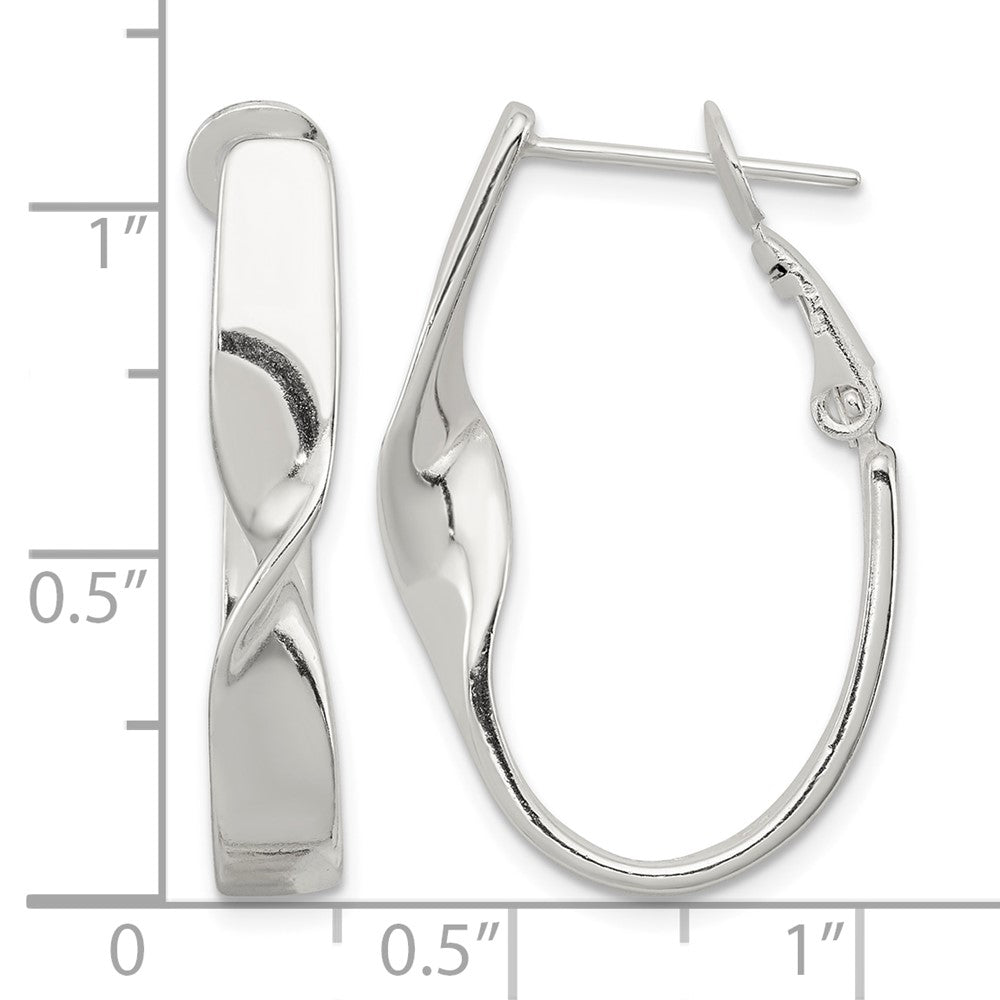 Sterling Silver Rhodium-plated Twisted Oval Omega Back Hoop Earrings