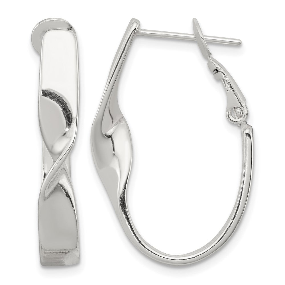 Sterling Silver Rhodium-plated Twisted Oval Omega Back Hoop Earrings