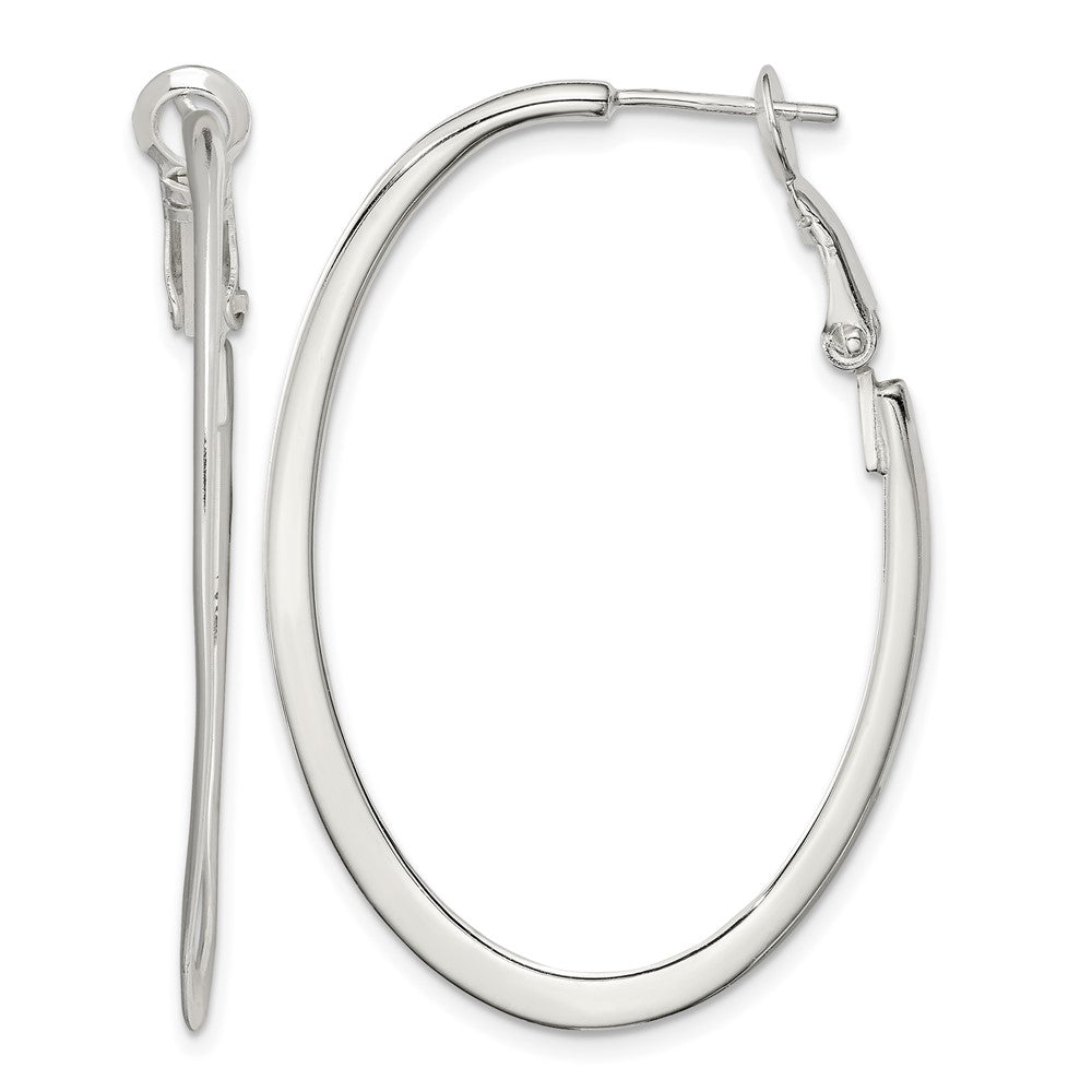Sterling Silver Rhodium-plated 1.5mm Oval Omega Back Hoop Earrings