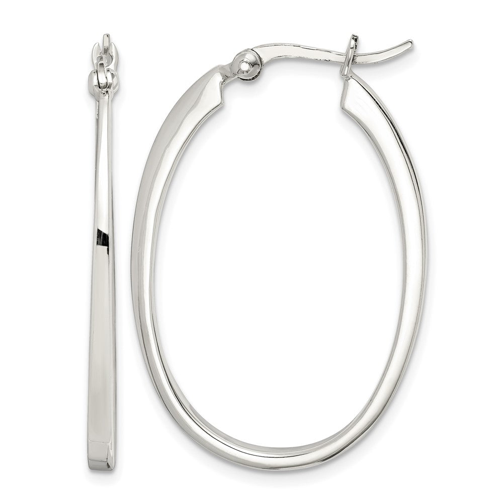 Sterling Silver Tapered 3mm Oval Hoop Earrings