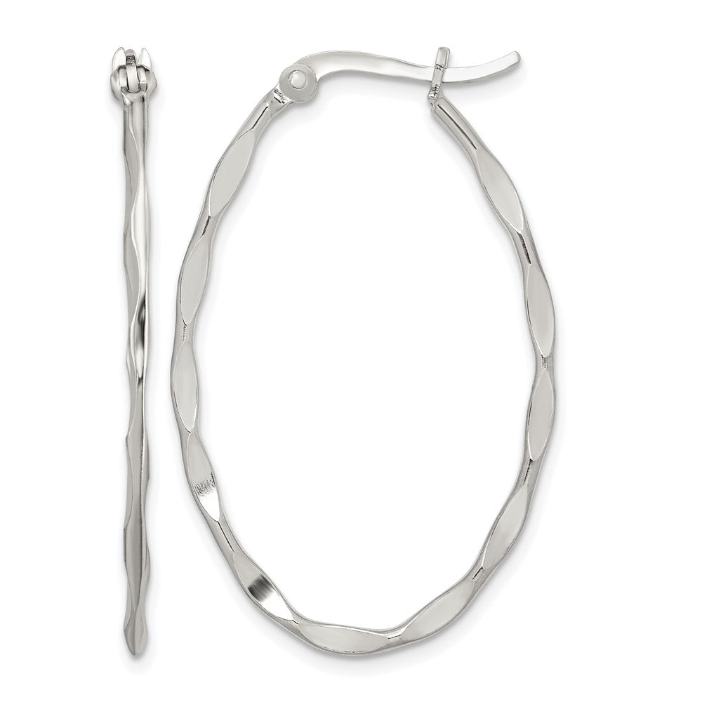 Sterling Silver Polished & Twisted 1.5mm Oval Hoop Earrings