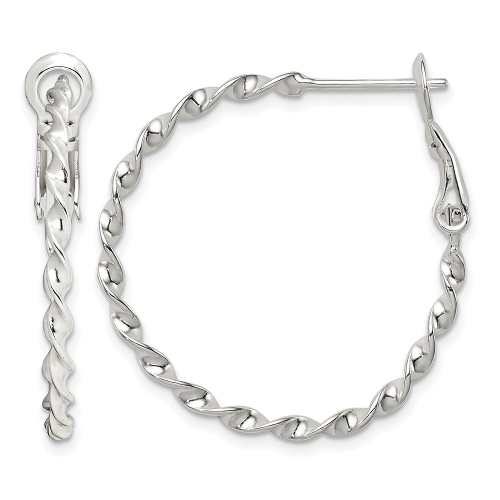 Sterling Silver Rhodium-plated Twisted Omega Back Hoop Earrings