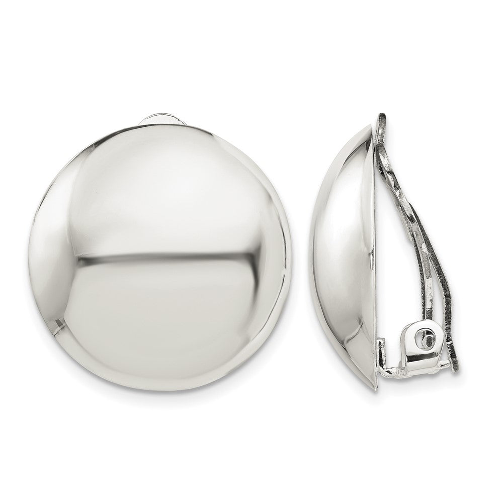 Sterling Silver Polished Non-Pierced 23mm Circle Button Earrings