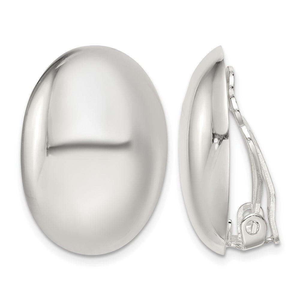 Sterling Silver Polished Non-Pierced 25x18mm Oval Button Earrings