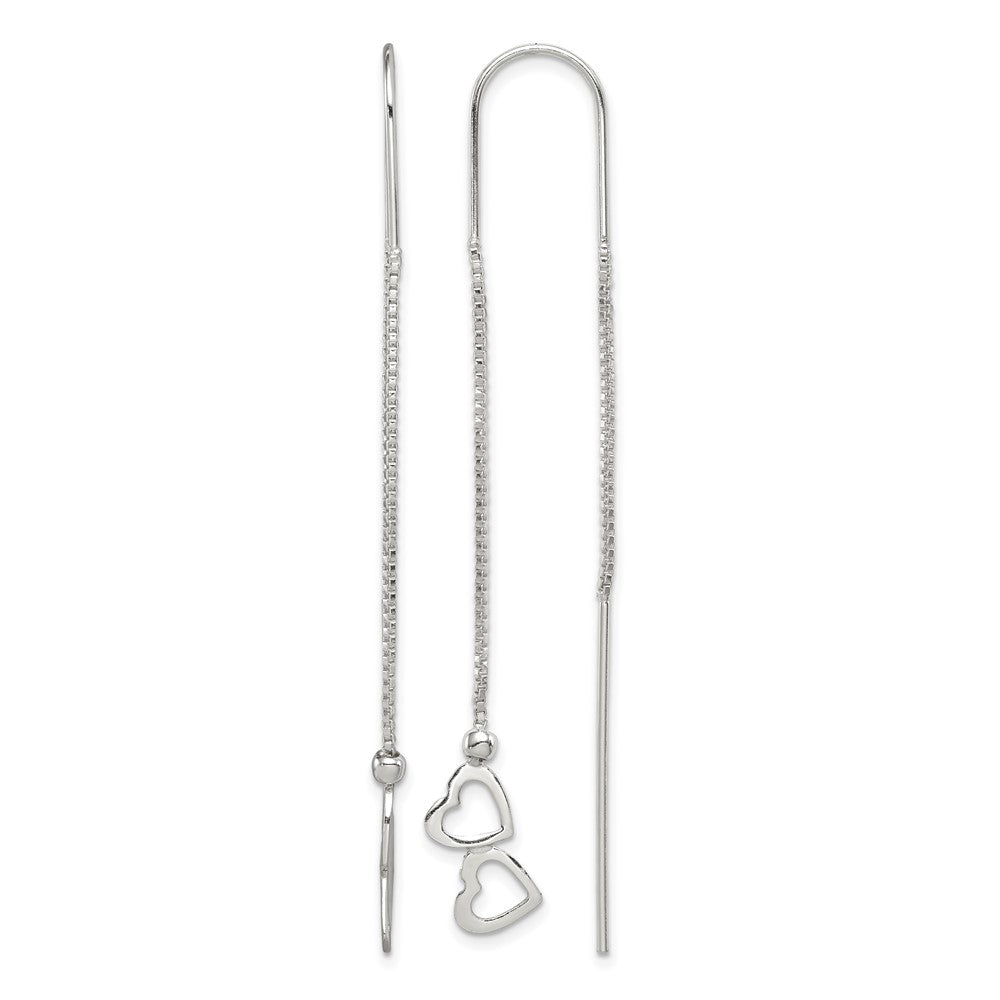 Sterling Silver Polished Double Heart Threader Earrings