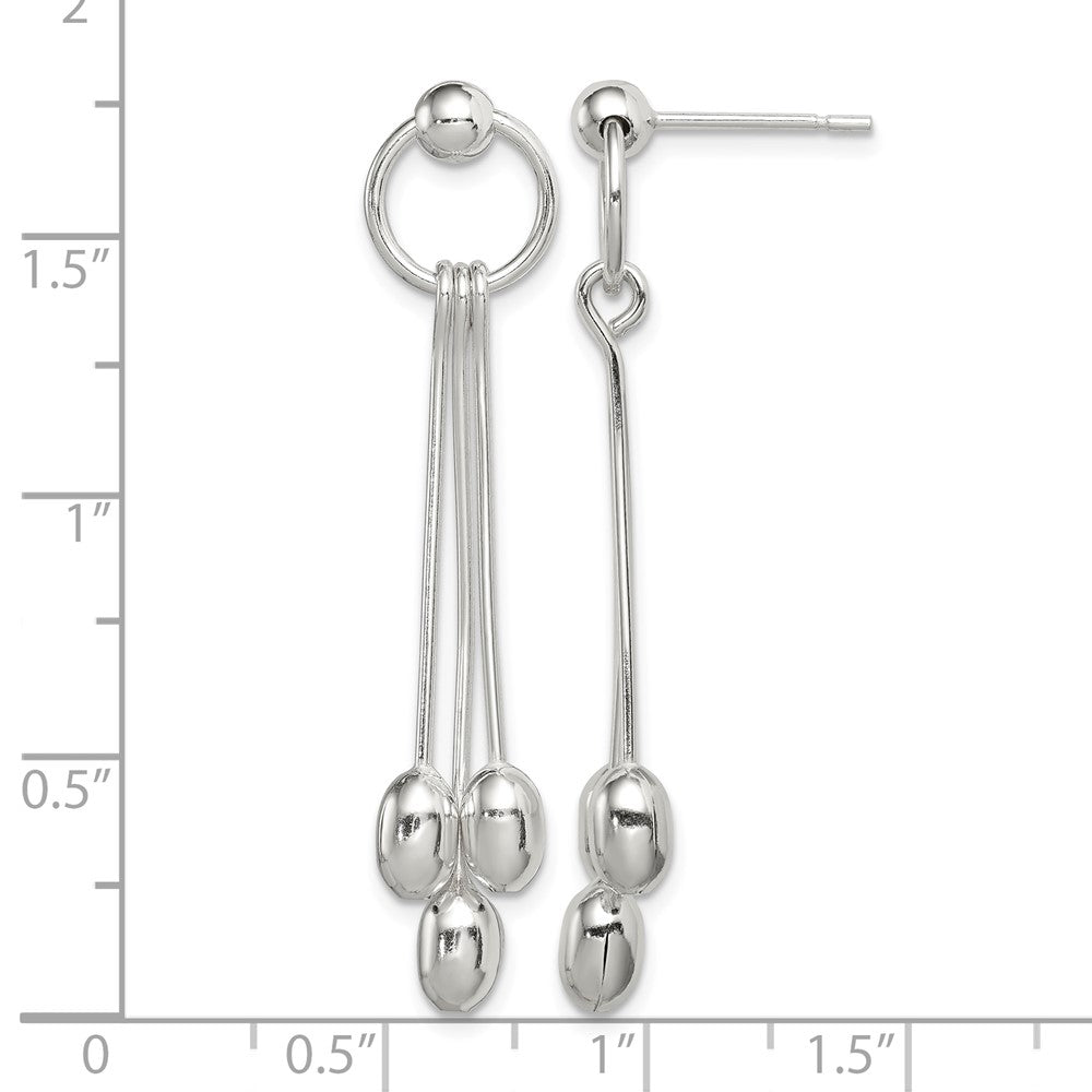 Sterling Silver Polished Multi-strand Oval Beaded Post Dangle Earrings