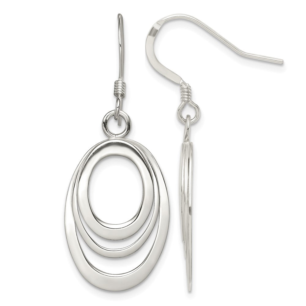 Sterling Silver Polished Triple Oval Dangle Earrings