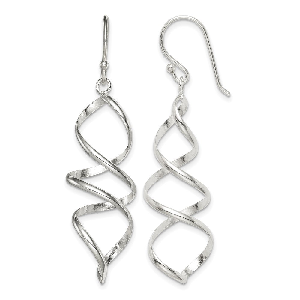 Sterling Silver Polished Corkscrew Twisted Dangle Earrings