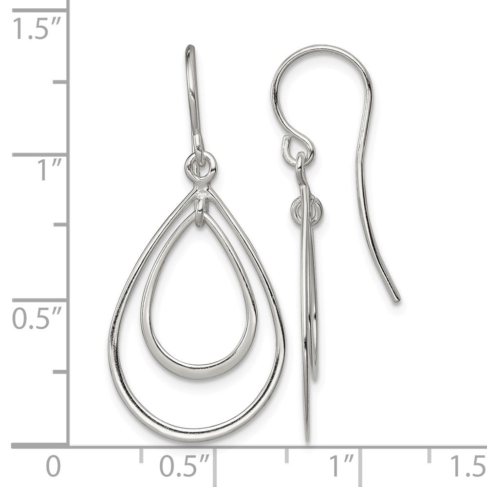 Sterling Silver Polished Double Teardrop Dangle Earrings