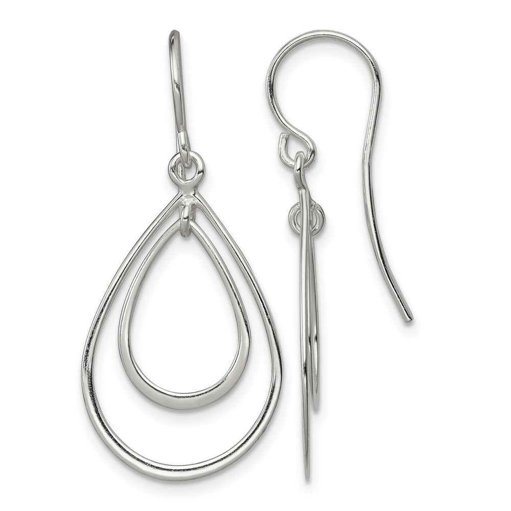 Sterling Silver Polished Double Teardrop Dangle Earrings