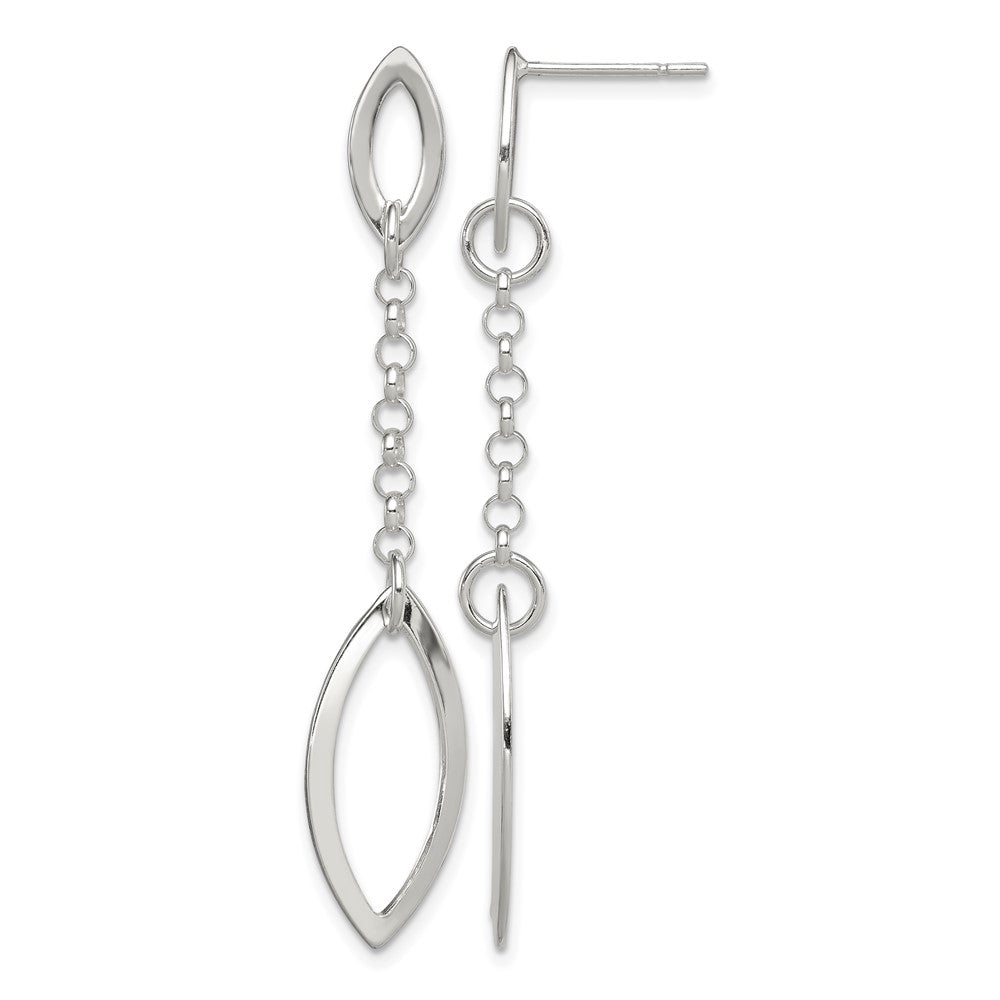 Sterling Silver Polished Marquise Shapes & Chain Post Dangle Earrings