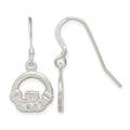 Sterling Silver Satin & Diamond-cut Claddagh Dangle Earrings