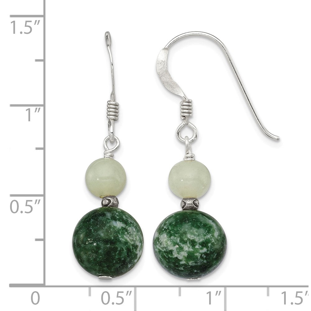 Sterling Silver Antiqued Moss Agate & Green Quartz Dangle Earrings