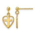 Sterling Silver Gold-tone Polished Cross In Heart Post Dangle Earrings
