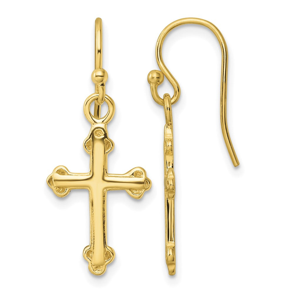 Sterling Silver Gold-tone Polished Budded Cross Dangle Earrings