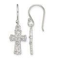Sterling Silver Polished & Textured Cross Dangle Earrings
