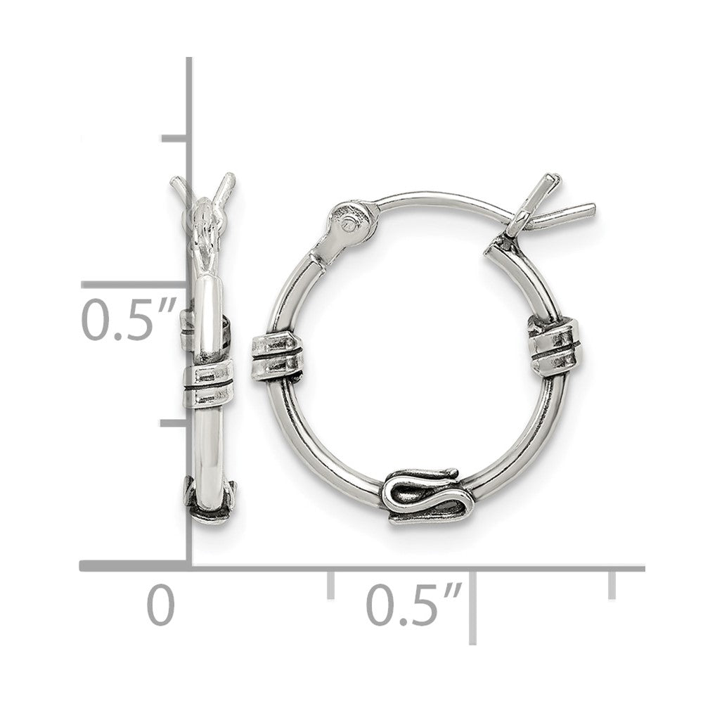 Sterling Silver Antiqued Fancy Hoop Earrings