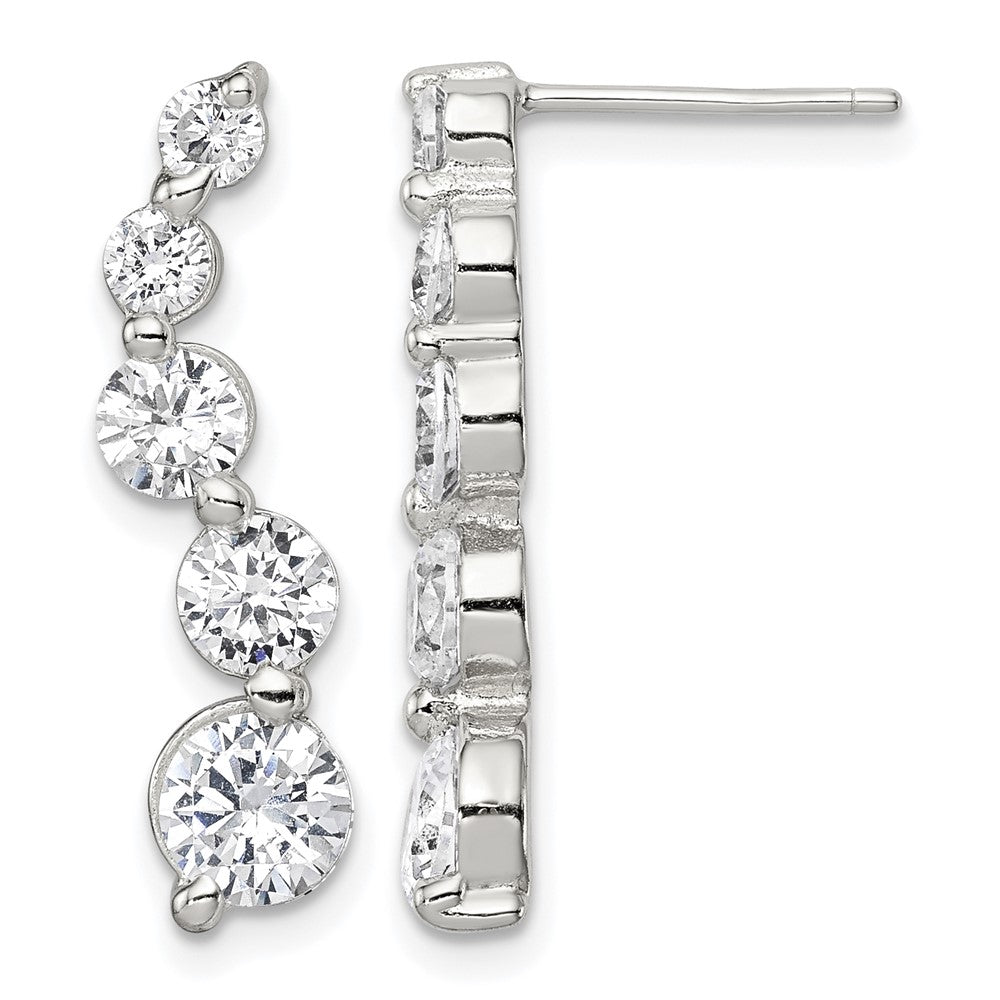 Sterling Silver Rhodium-plated Polished CZ Journey Post Earrings