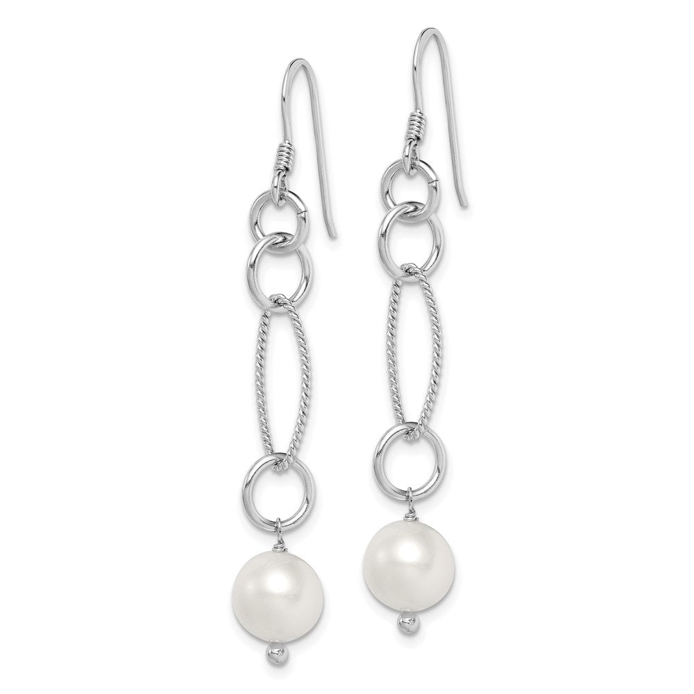 Sterling Silver RH-plated Polished & Twisted FWC Pearl Dangle Earrings