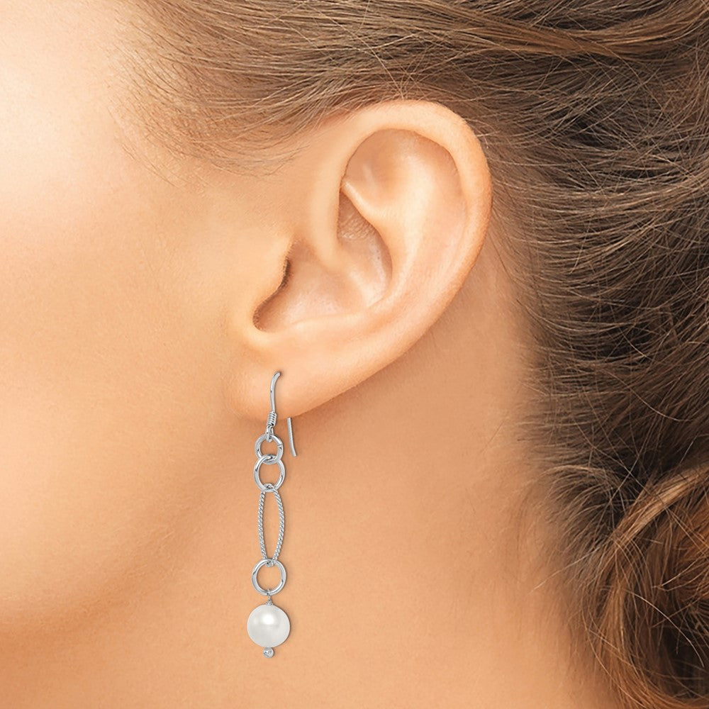 Sterling Silver RH-plated Polished & Twisted FWC Pearl Dangle Earrings