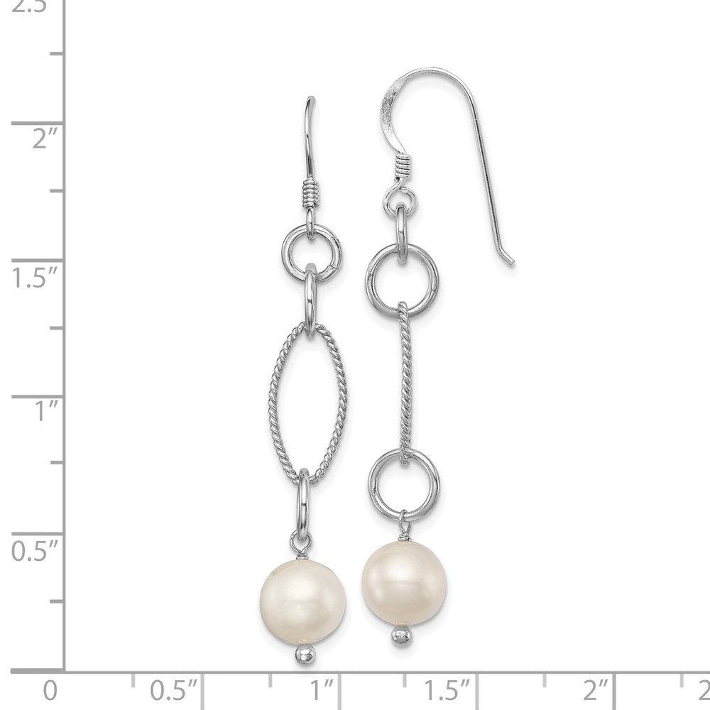 Sterling Silver RH-plated Polished & Twisted FWC Pearl Dangle Earrings