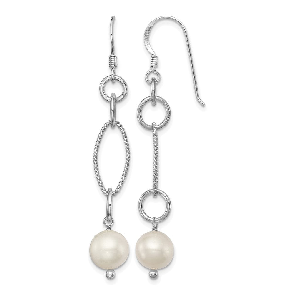 Sterling Silver RH-plated Polished & Twisted FWC Pearl Dangle Earrings