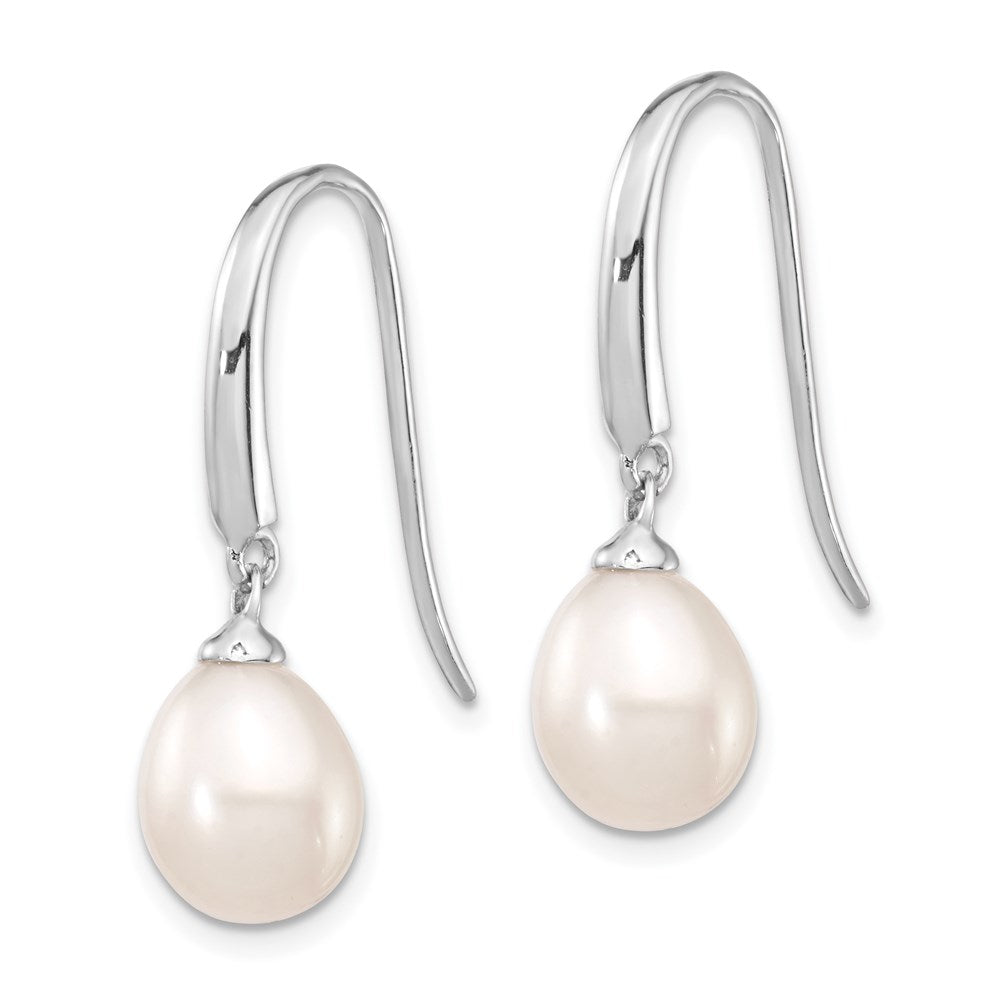 Sterling Silver Rhodium-plated Polished 8-9mm FWC Pearl Dangle Earrings