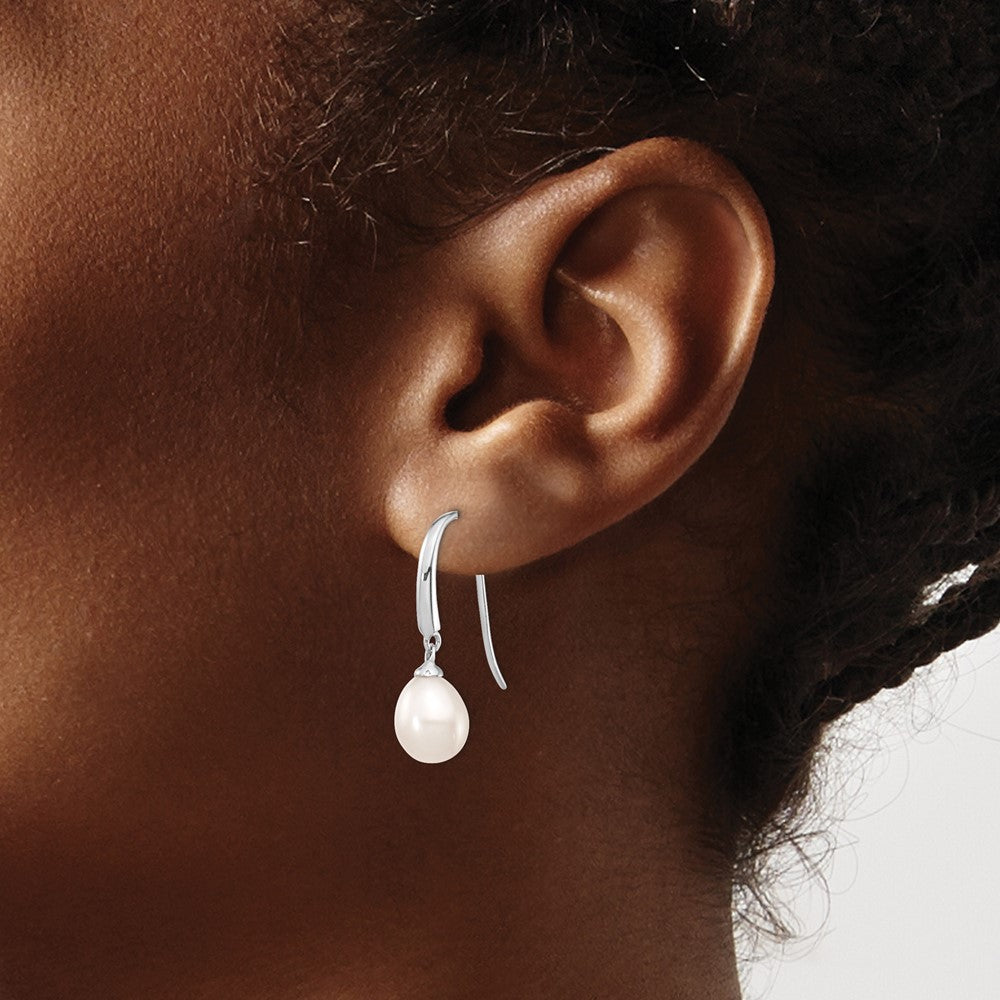 Sterling Silver Rhodium-plated Polished 8-9mm FWC Pearl Dangle Earrings