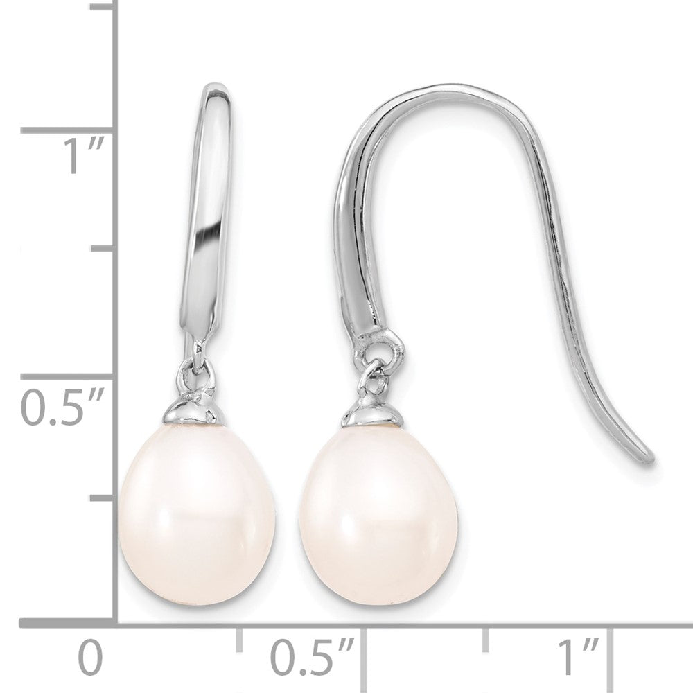Sterling Silver Rhodium-plated Polished 8-9mm FWC Pearl Dangle Earrings