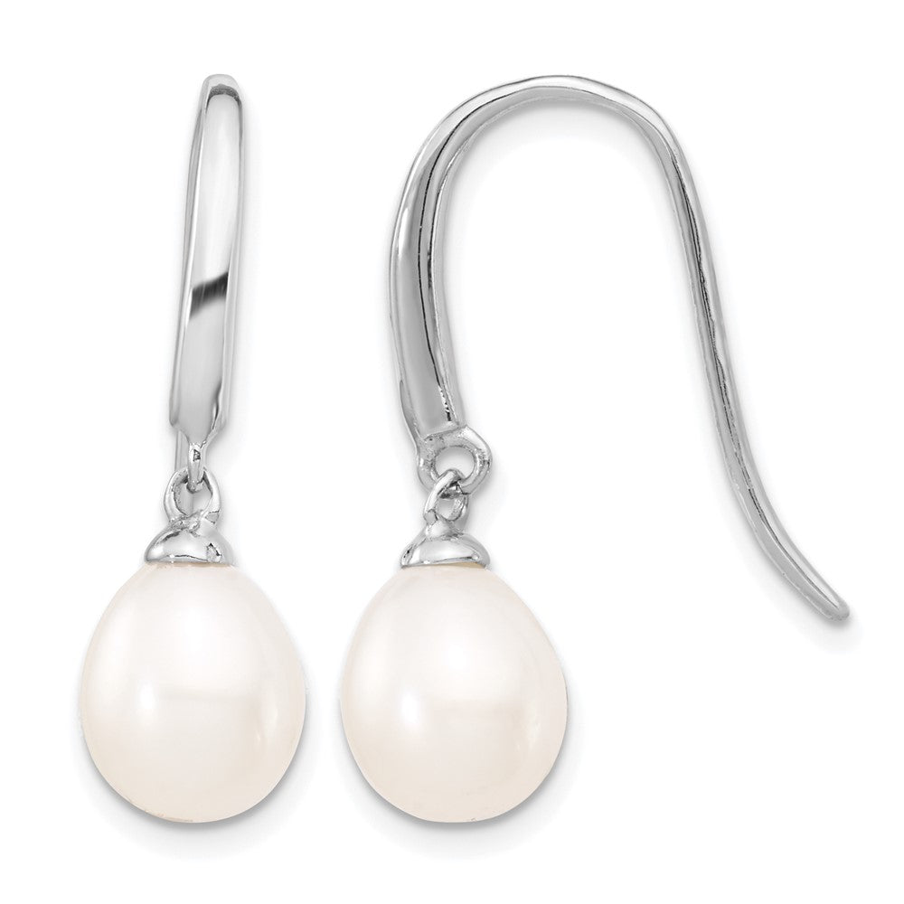 Sterling Silver Rhodium-plated Polished 8-9mm FWC Pearl Dangle Earrings