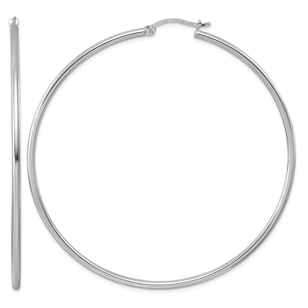 Sterling Silver Rhodium-plated 2mm Round Hoop Earrings