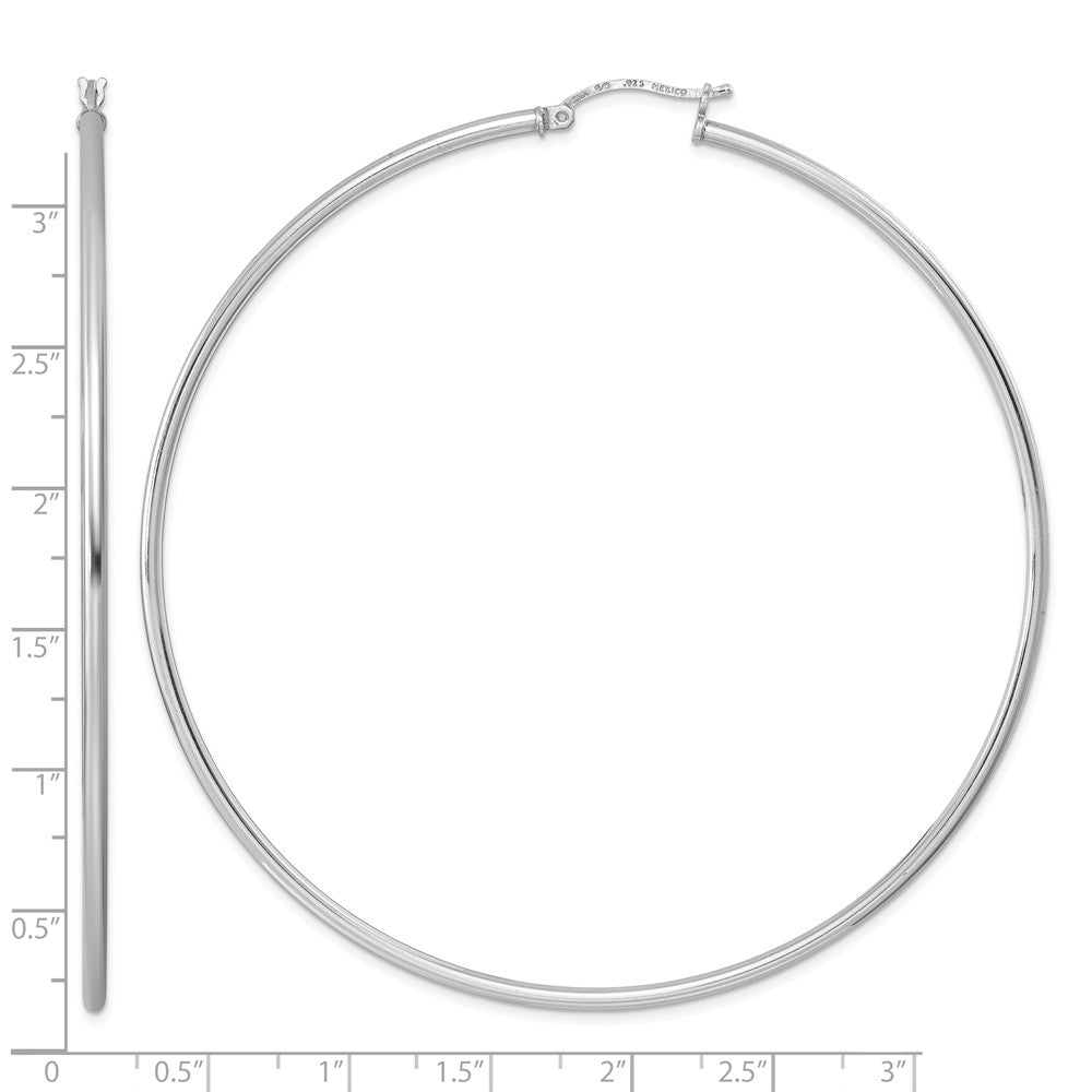 Sterling Silver Rhodium-plated 2mm Round Hoop Earrings