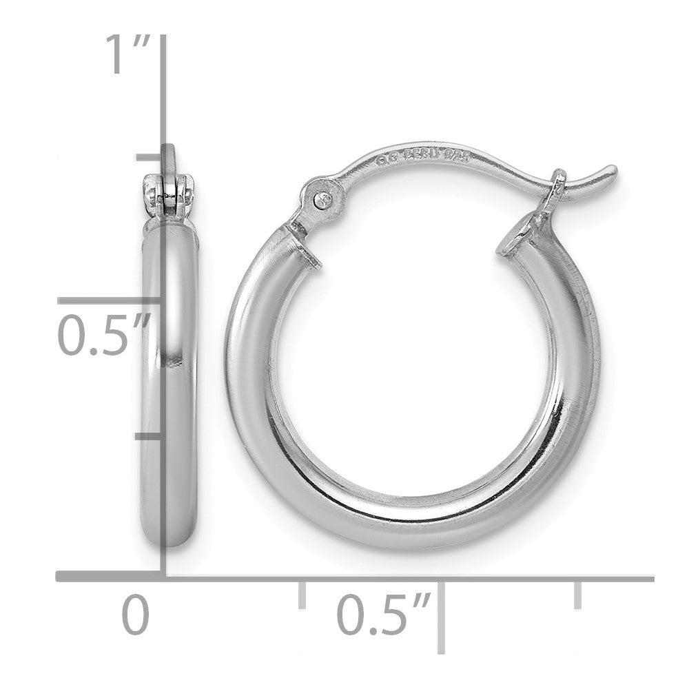 Sterling Silver Rhodium-plated 2.5mm Round Hoop Earrings