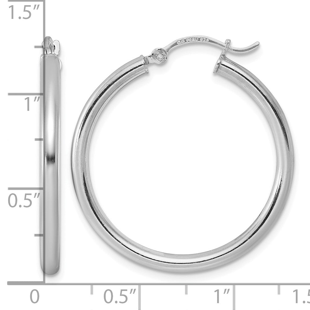 Sterling Silver Rhodium-plated 2.5mm Round Hoop Earrings