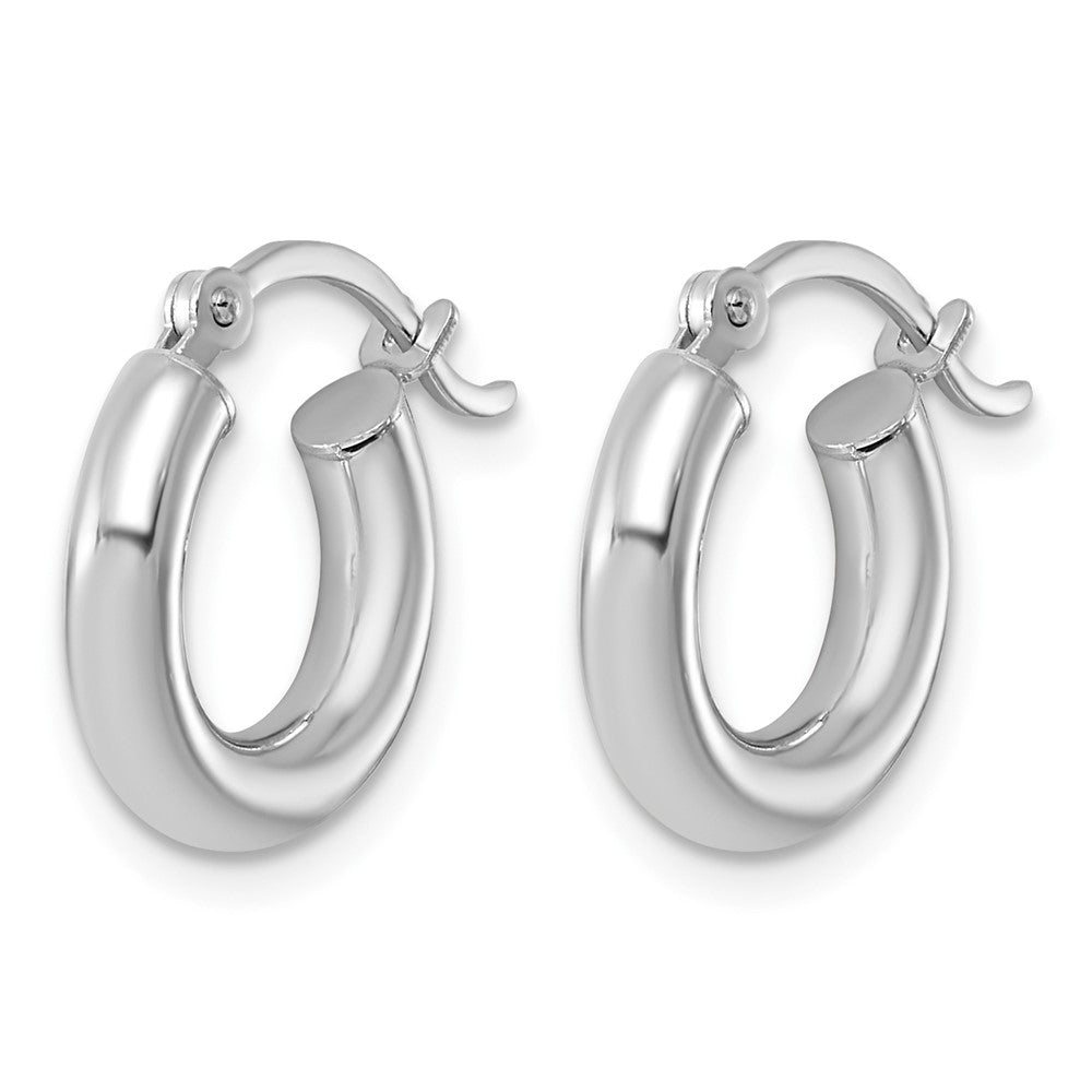 Sterling Silver Rhodium-plated 3mm Round Hoop Earrings