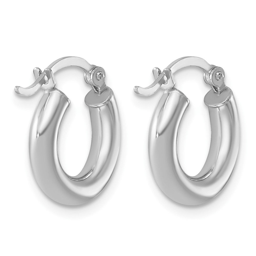 Sterling Silver Rhodium-plated 3mm Round Hoop Earrings